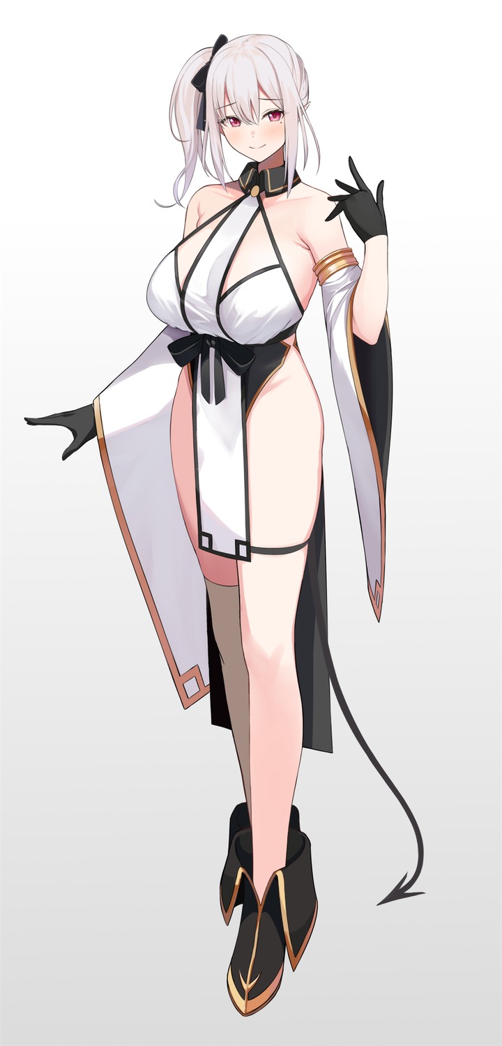 garter japanese_clothes no_bra pointy_ears sukebewe tail