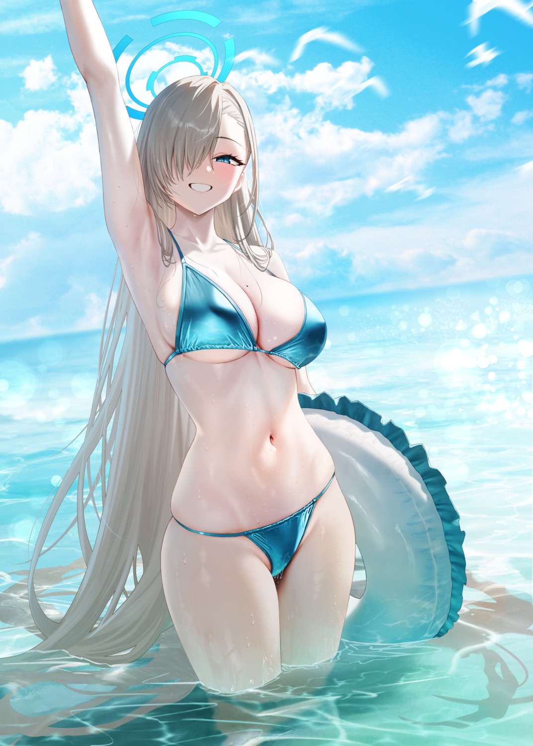 bikini blue_archive halo ichinose_asuna solar_(happymonk) swimsuits thong wet