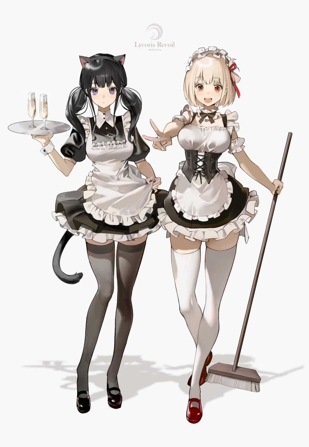 animal_ears inoue_takina lycoris_recoil maid nekomimi nishikigi_chisato shycocoa tail thighhighs