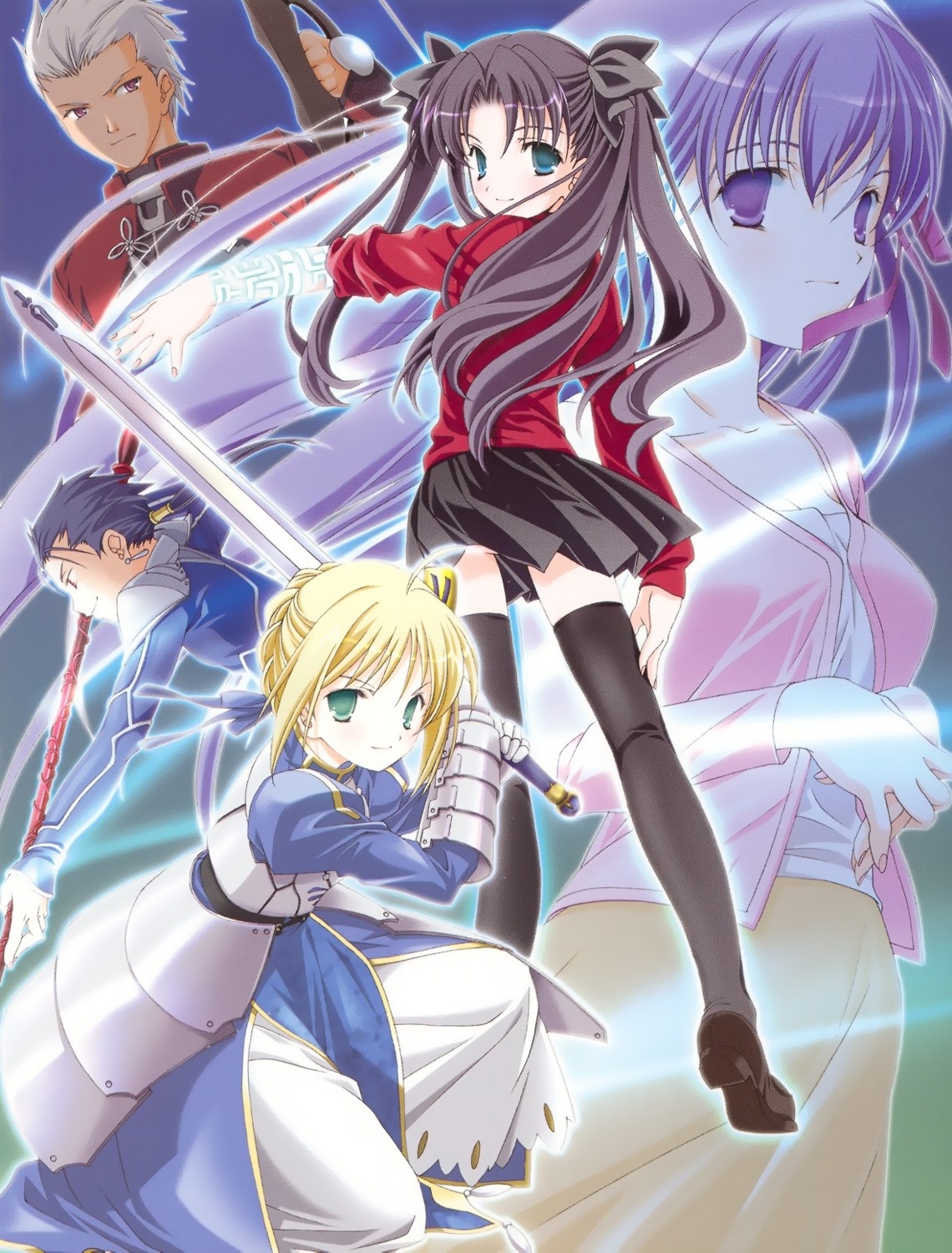 archer armor fate/stay_night lancer matou_sakura miyashita_miki saber screening sword thighhighs toosaka_rin weapon