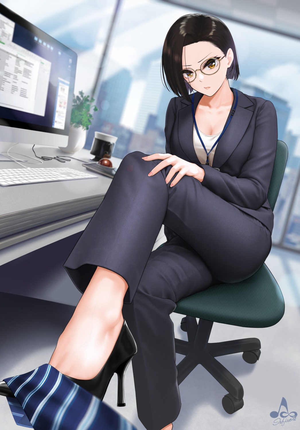 business_suit cleavage heels infinote megane yashiki_yuuko