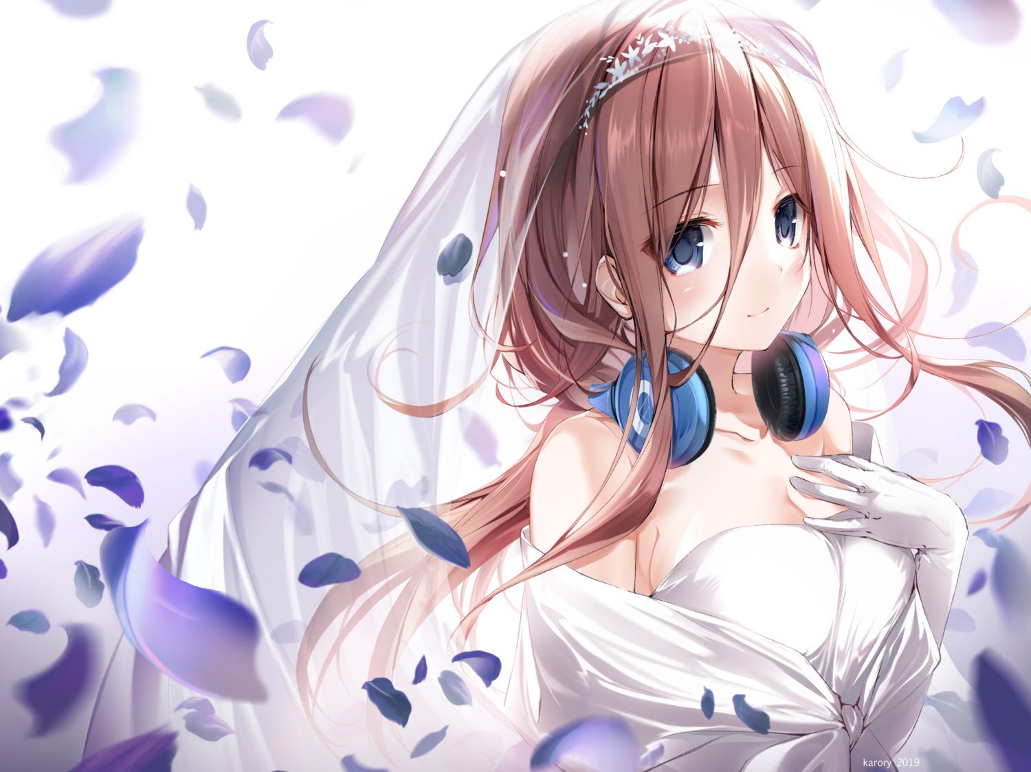 5-toubun_no_hanayome breast_hold cleavage dress headphones karory nakano_miku wedding_dress