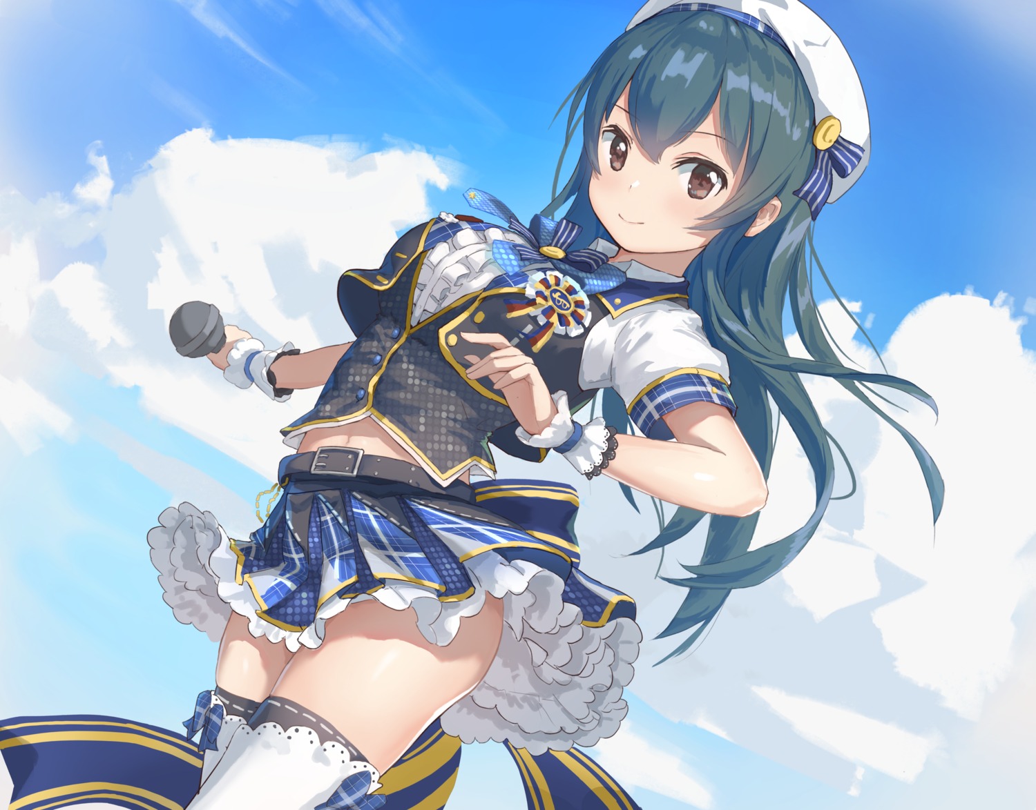 juu_p ooishi_izumi skirt_lift the_idolm@ster the_idolm@ster_cinderella_girls thighhighs uniform