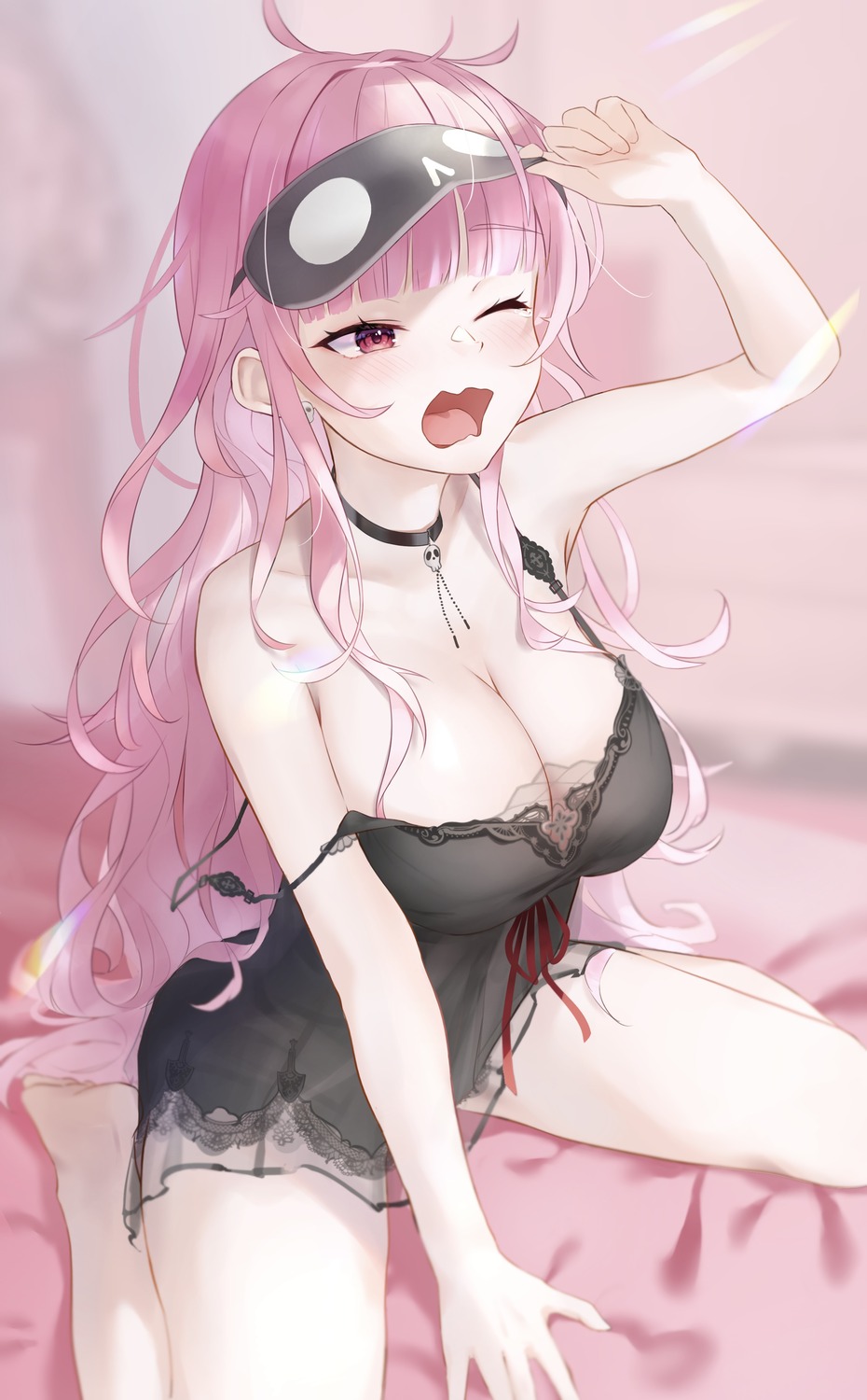 hololive hololive_english kmdr_04 lingerie mori_calliope no_bra see_through