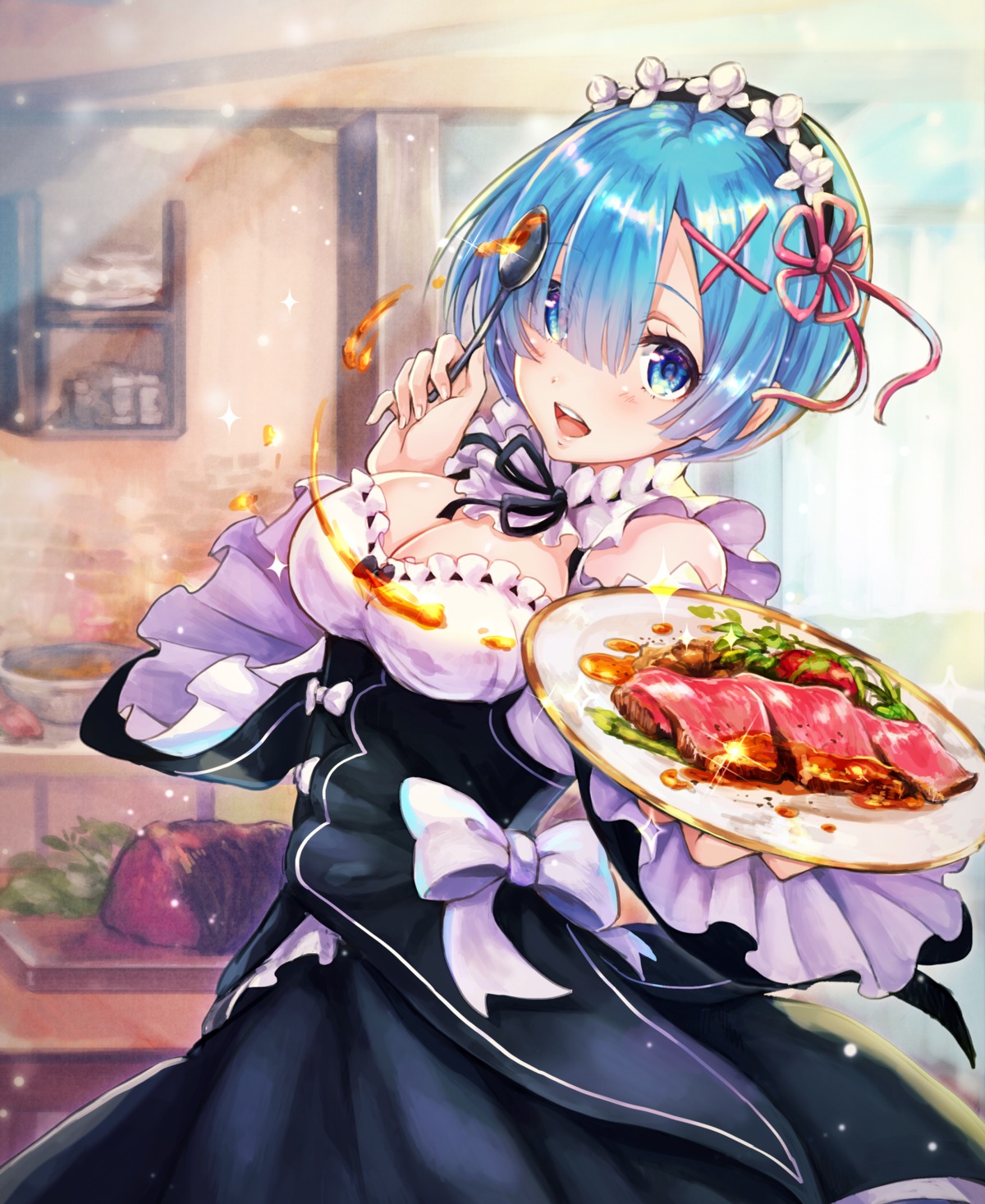 cleavage maid piyoyanagi re_zero_kara_hajimeru_isekai_seikatsu rem_(re_zero)