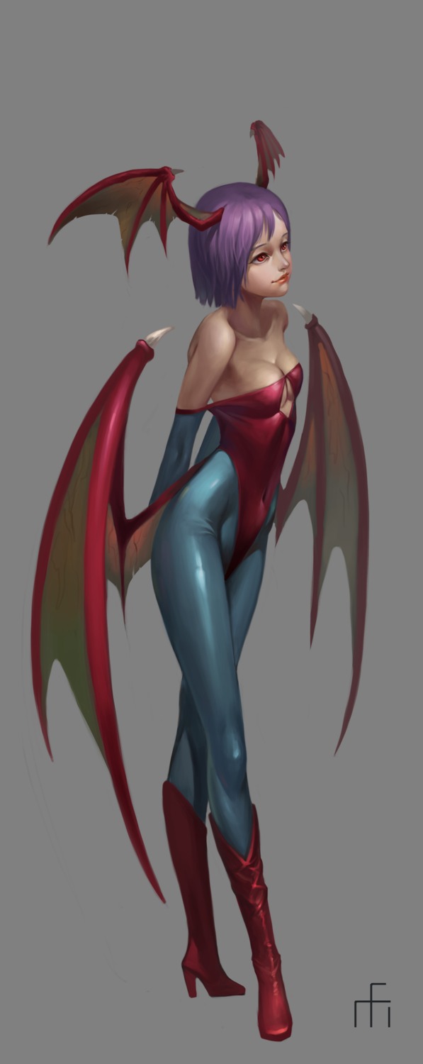 cleavage dark_stalkers heels lilith_aensland midfinger22 pantyhose wings