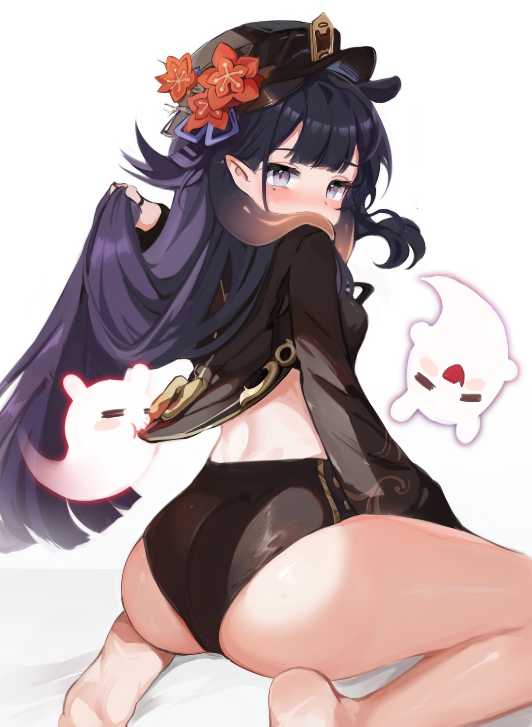 animal_ears asian_clothes ass cosplay hololive hololive_english hu_tao koahri ninomae_ina'nis pointy_ears