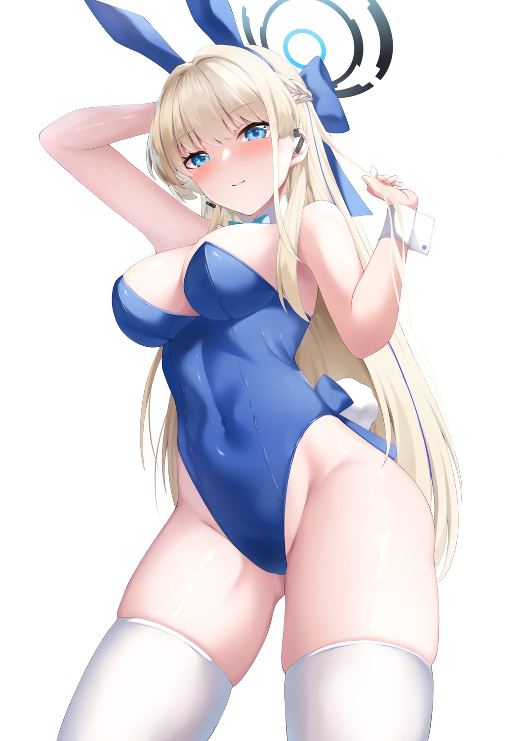 animal_ears asuma_toki blue_archive bunny_ears bunny_girl halo no_bra tail tatsumiya_kagari thighhighs