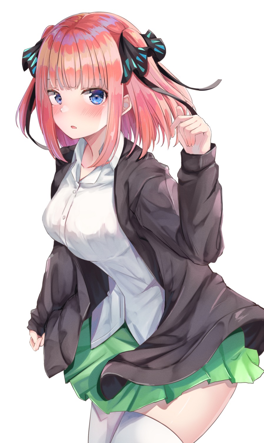 5-toubun_no_hanayome nakano_nino seifuku skirt_lift sweater thighhighs yuunamida_uyu