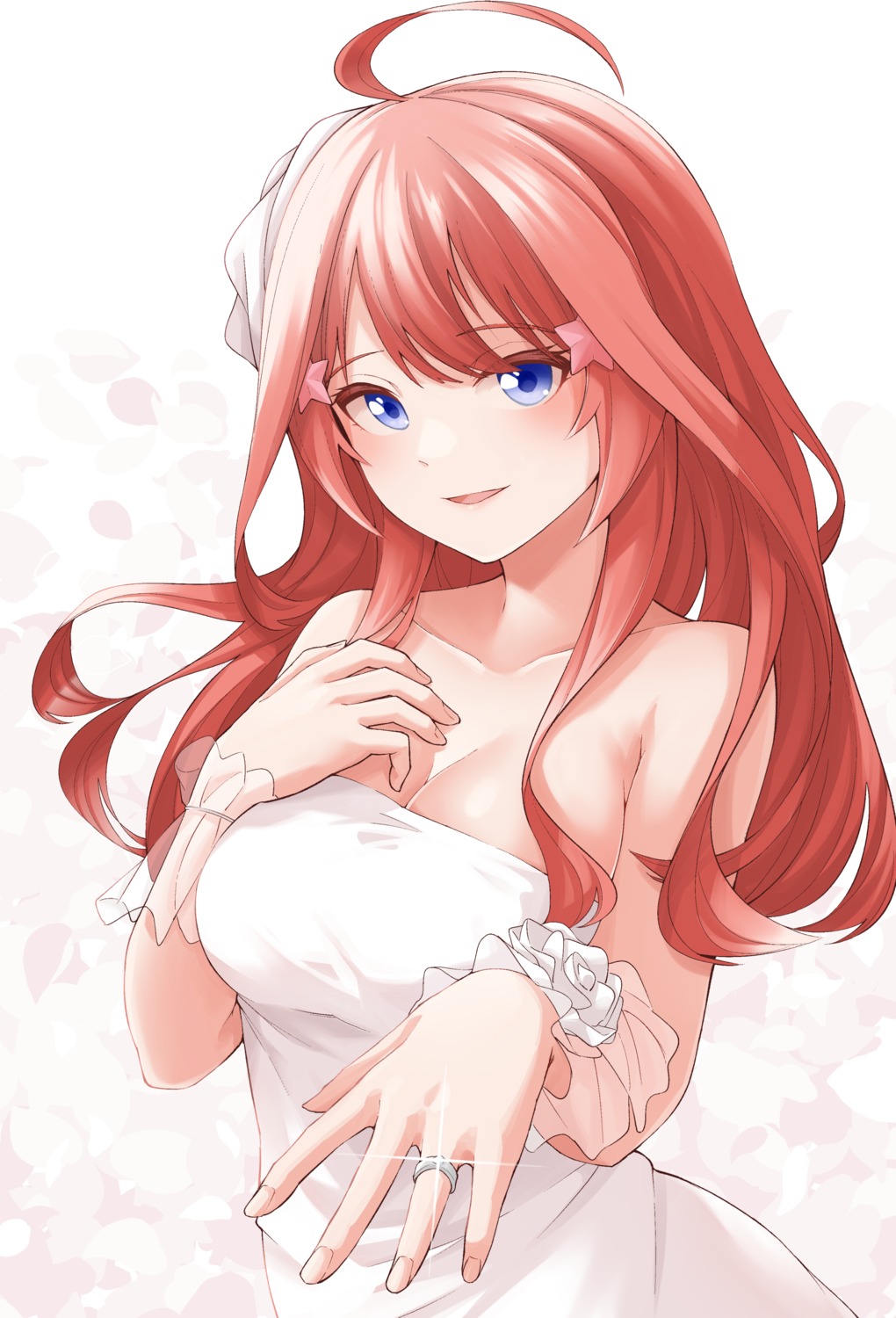 5-toubun_no_hanayome breast_hold cleavage dress nakano_itsuki see_through tokufumi wedding_dress