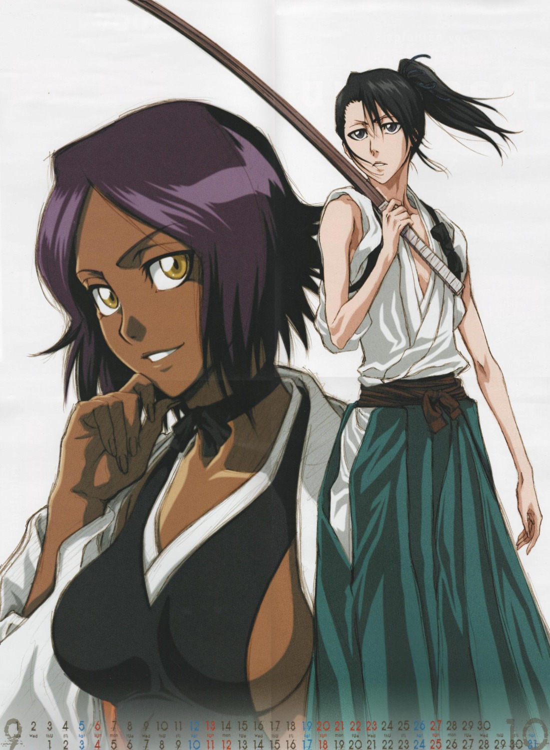 bleach calendar kuchiki_byakuya screening shihouin_yoruichi