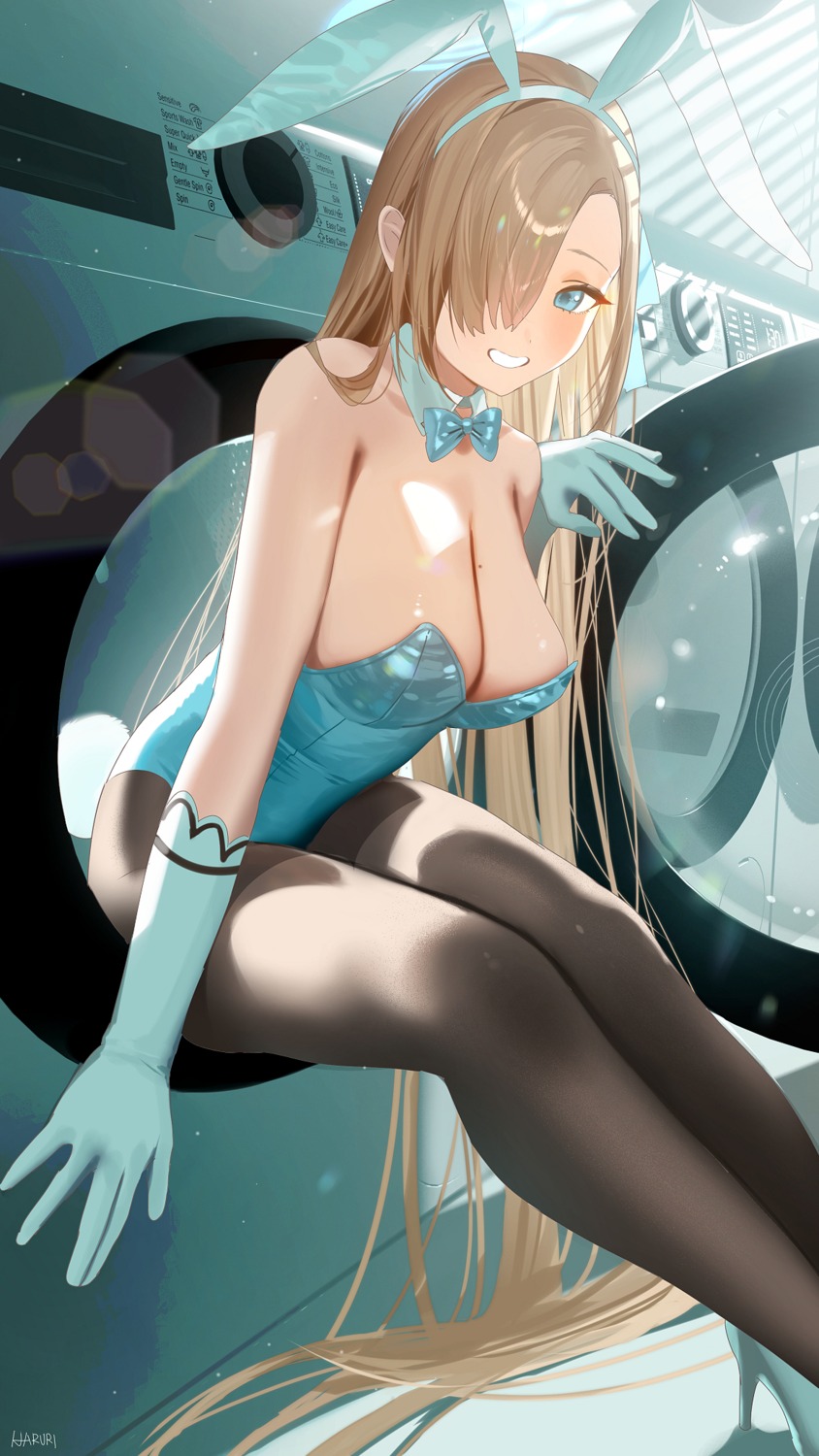 animal_ears blue_archive bunny_ears bunny_girl halo haruri ichinose_asuna no_bra pantyhose tail