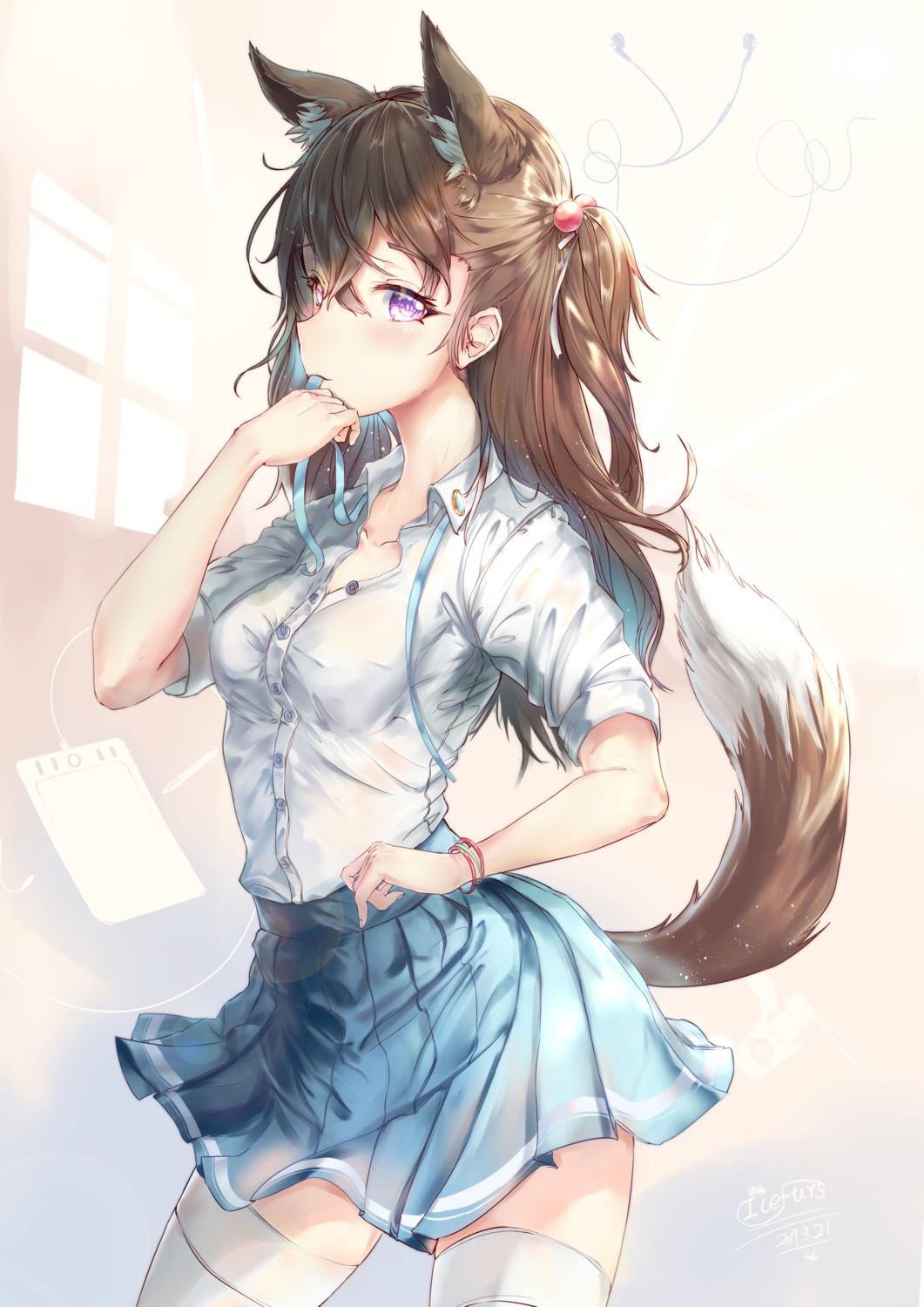 animal_ears icefurs seifuku tail thighhighs