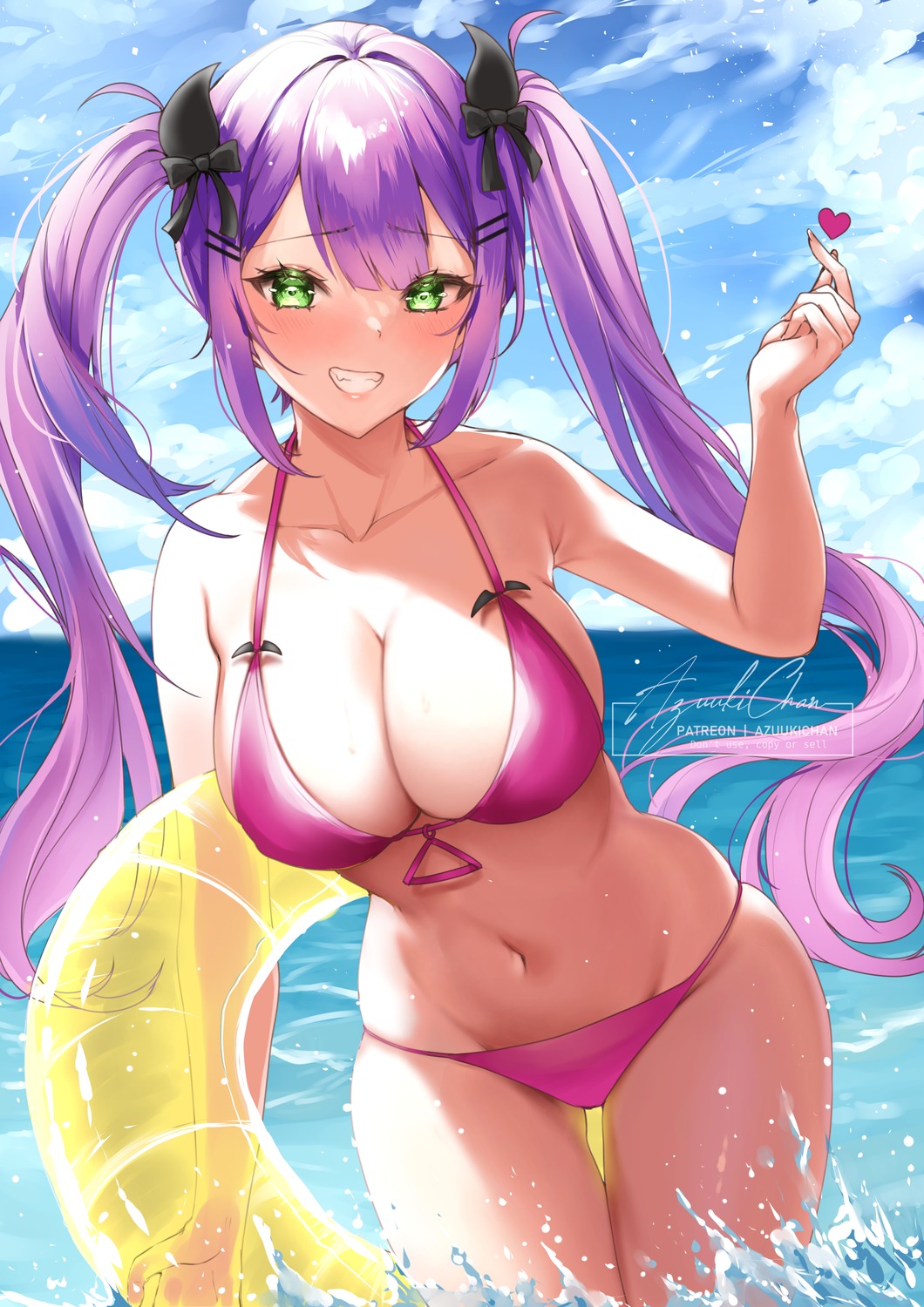 azuukichan bikini hololive horns swimsuits tokoyami_towa wet