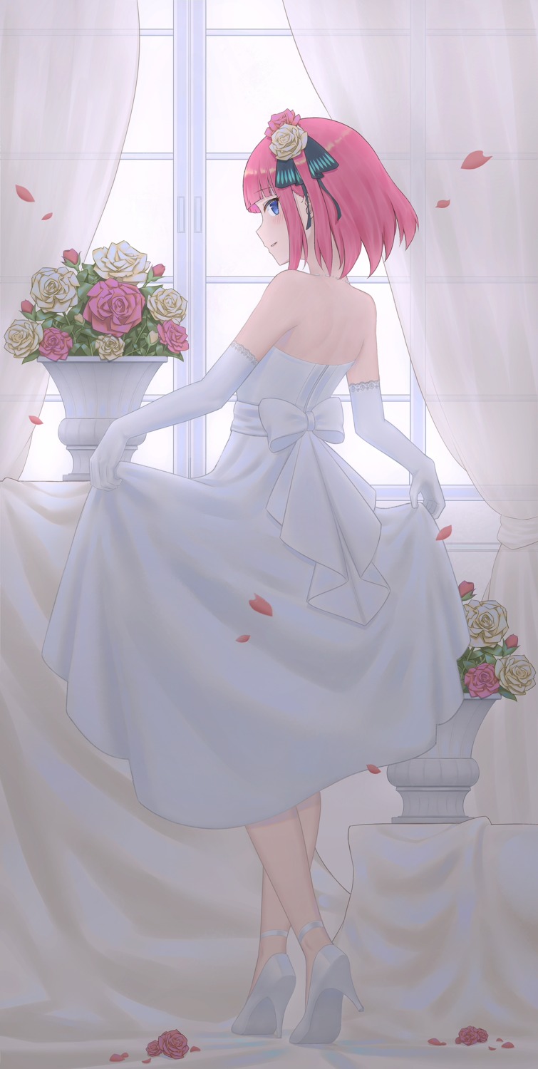 5-toubun_no_hanayome dress heels nakano_nino skirt_lift wedding_dress yihsien