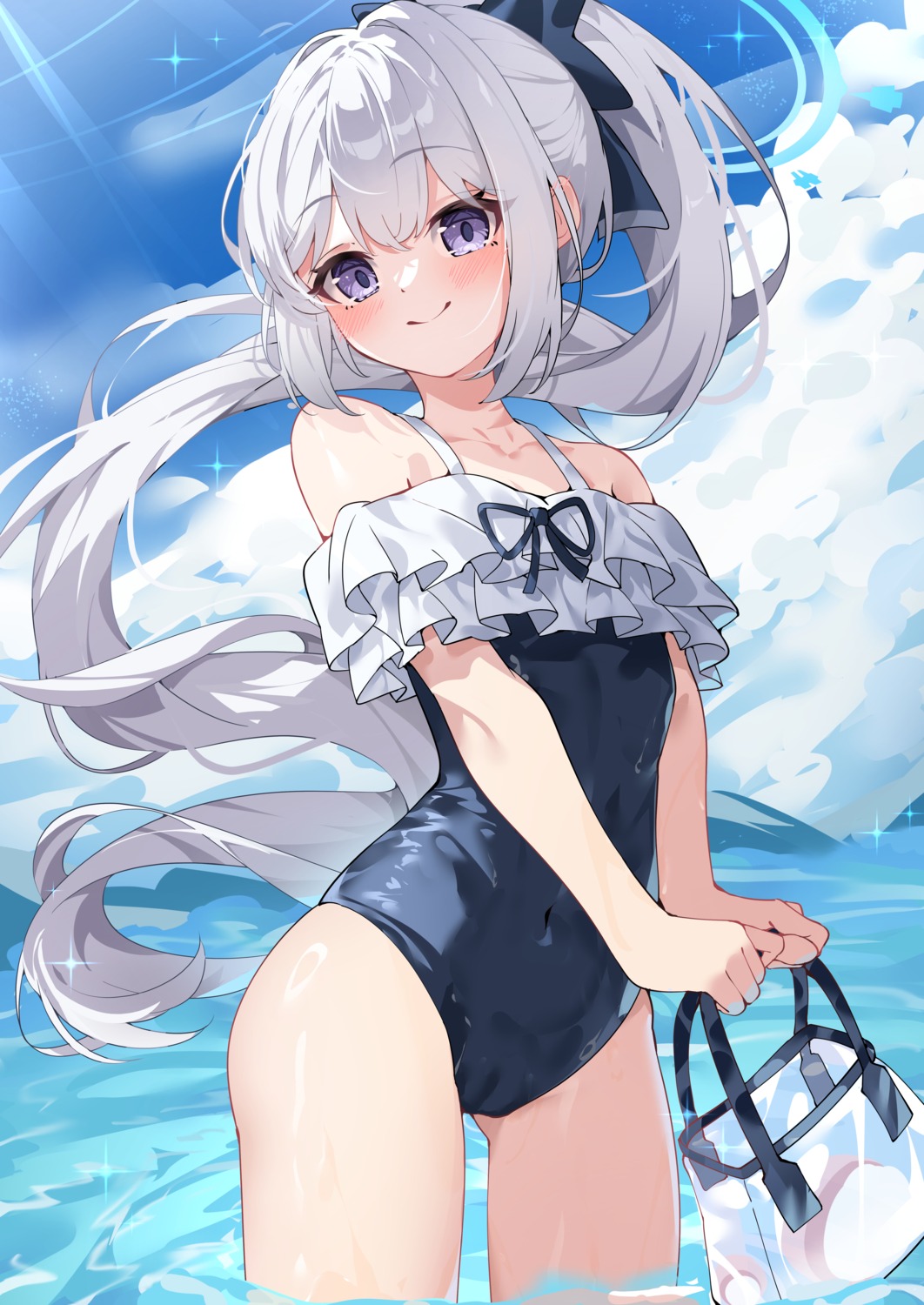 blue_archive cameltoe halo hua-huahua loli swimsuits tsukiyuki_miyako wet