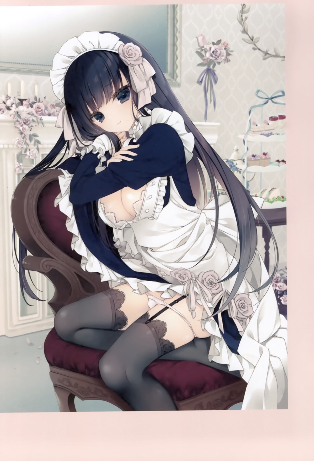 bra inugami_kira maid necotoxin open_shirt pantsu panty_pull skirt_lift stockings thighhighs