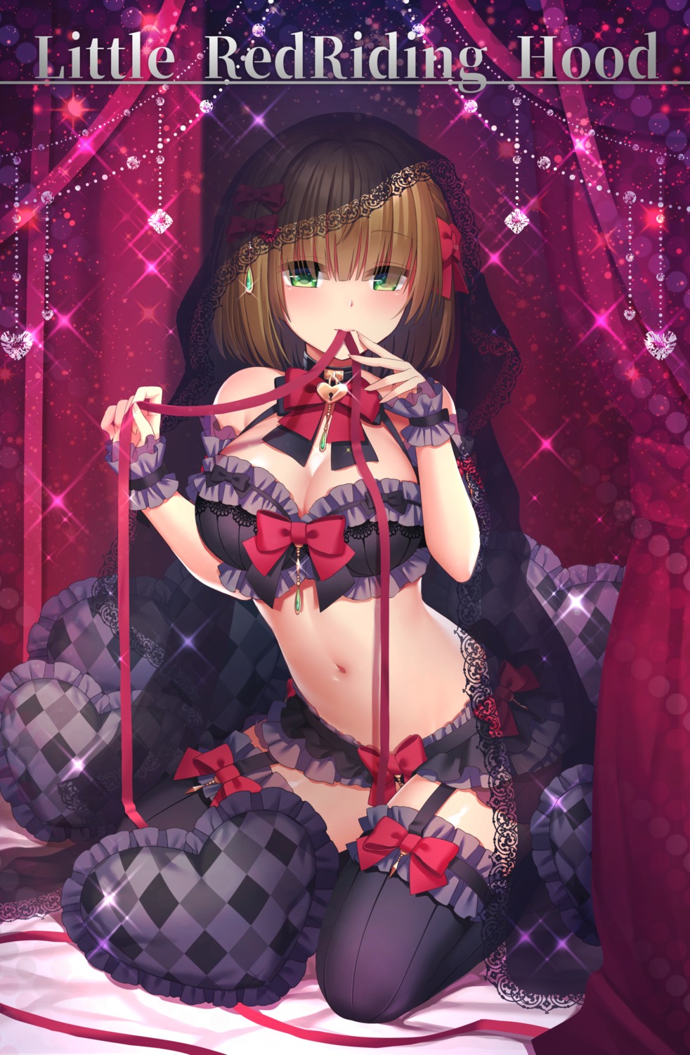 bra cleavage hoshina_meito lingerie see_through stockings thighhighs