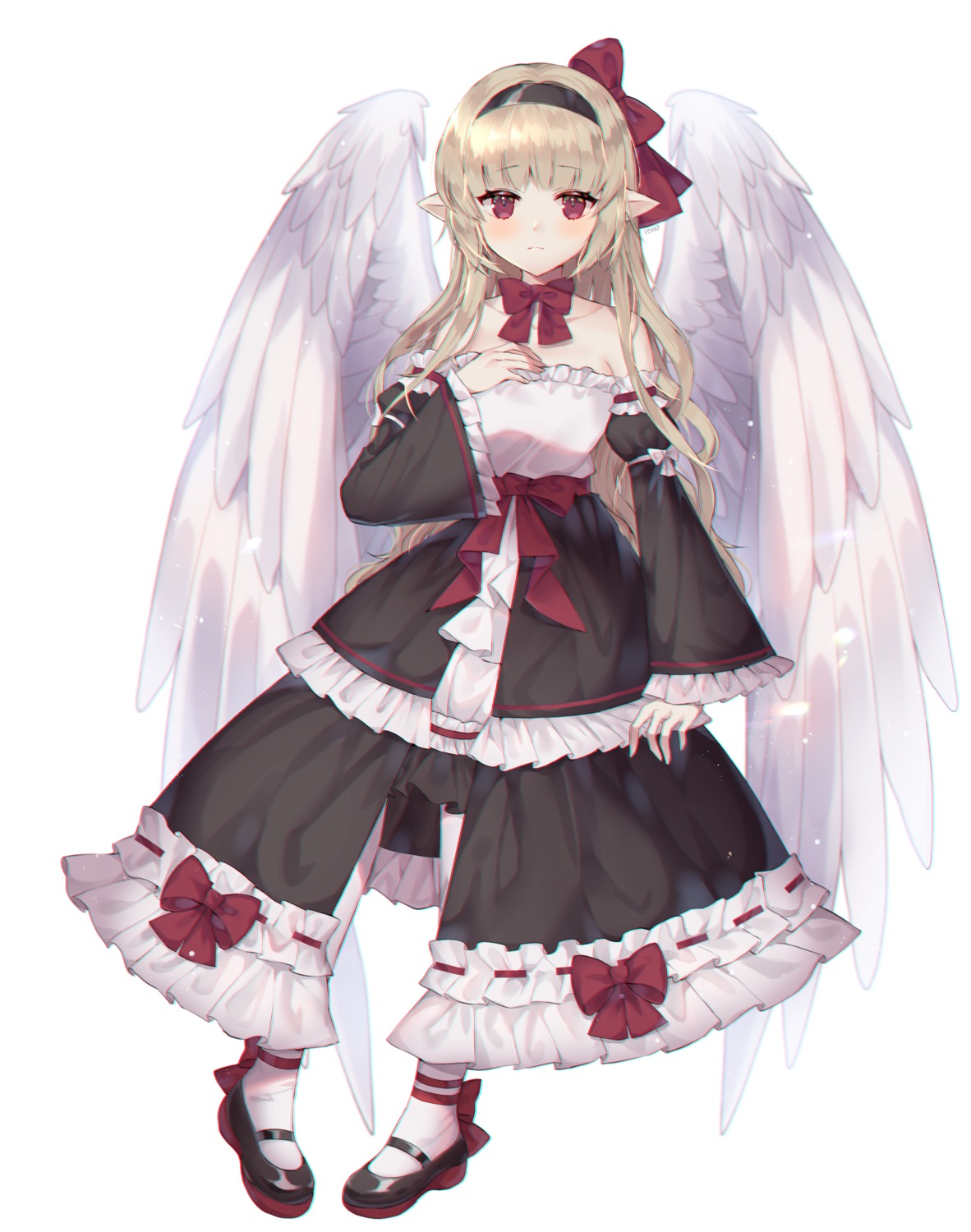 breast_hold dungeon_fighter heels pantyhose poho pointy_ears wings