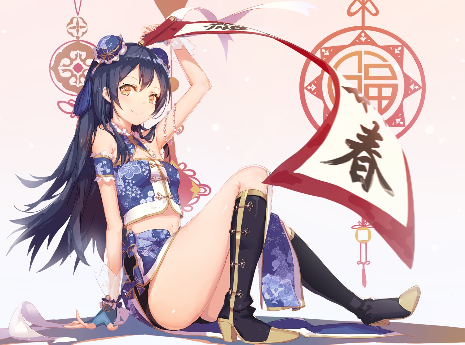 asian_clothes cleavage heels love_live! pantsu sonoda_umi zettice