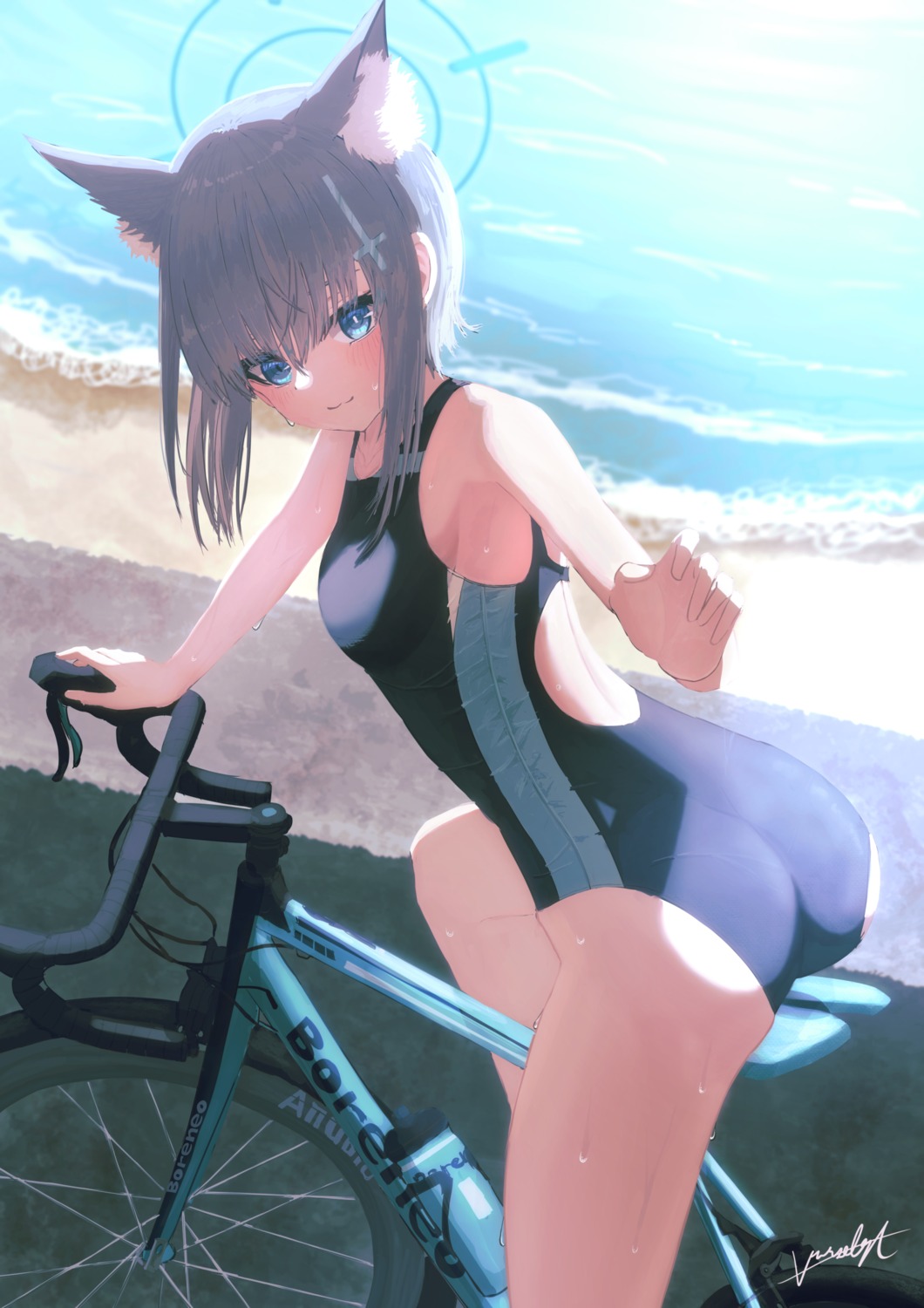 animal_ears ass blue_archive halo nekomimi sunaookami_shiroko swimsuits varsoligt