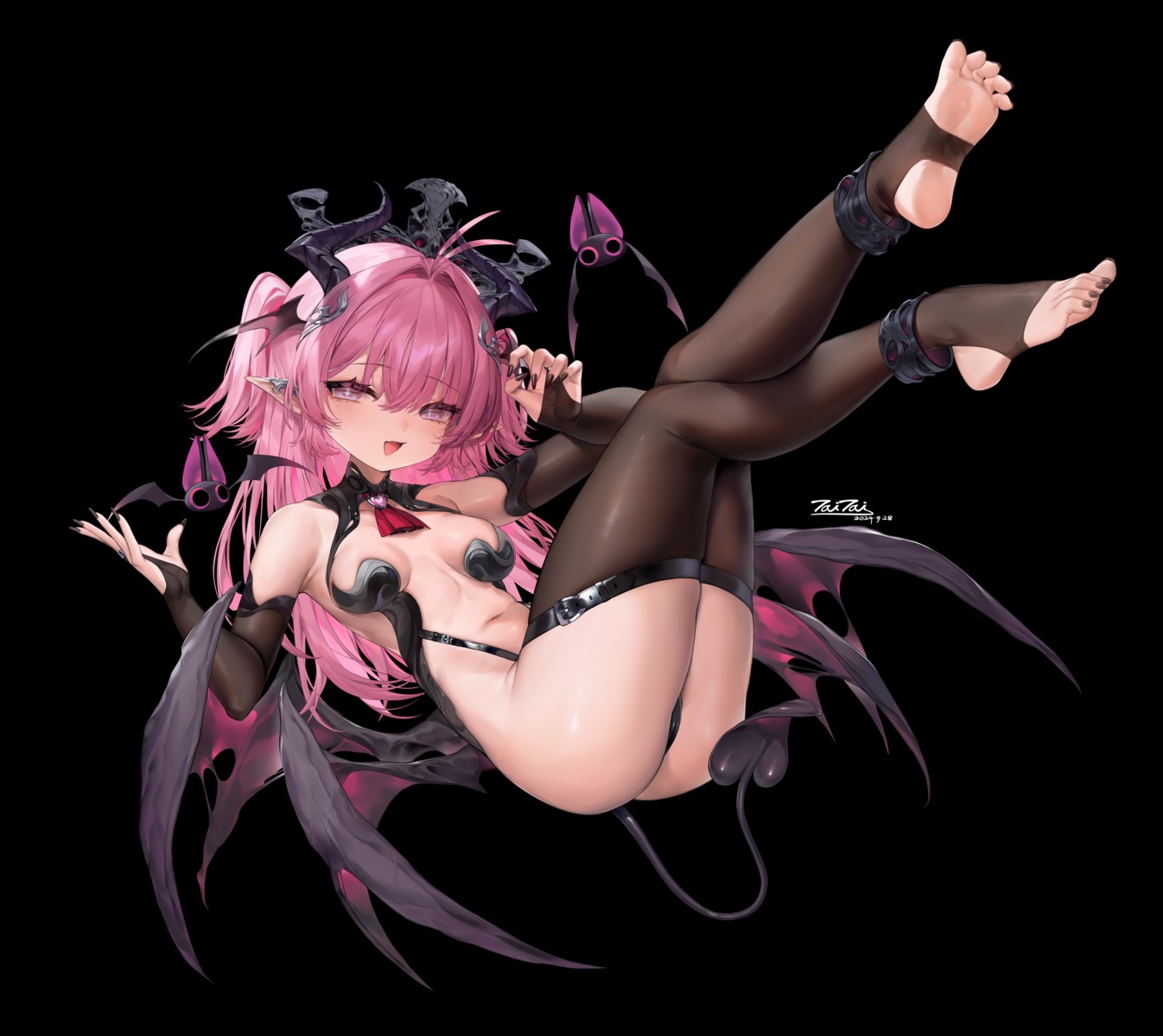 devil feet horns no_bra pointy_ears tail taitai thighhighs wings