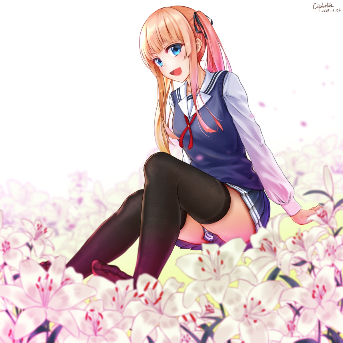 ciphotis saenai_heroine_no_sodatekata sawamura_spencer_eriri seifuku skirt_lift sweater thighhighs