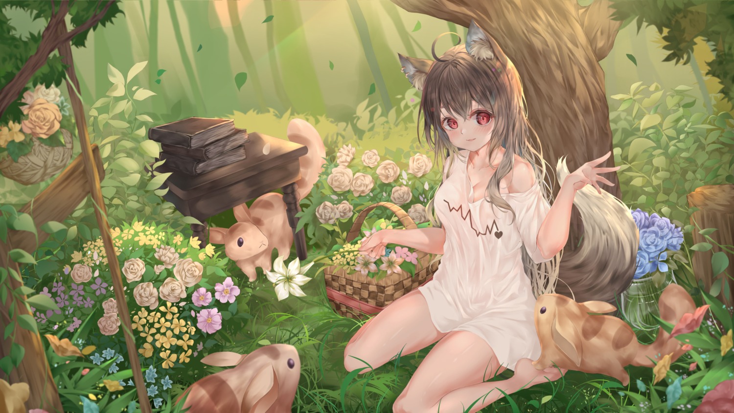 animal_ears dasima no_bra see_through tail wallpaper