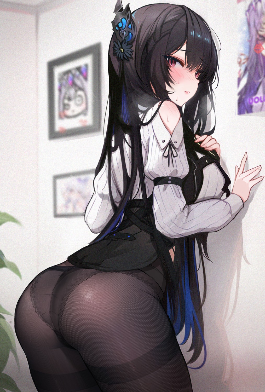 ass hololive hololive_english horns koahri koseki_bijou nerissa_ravencroft pantsu pantyhose see_through thong