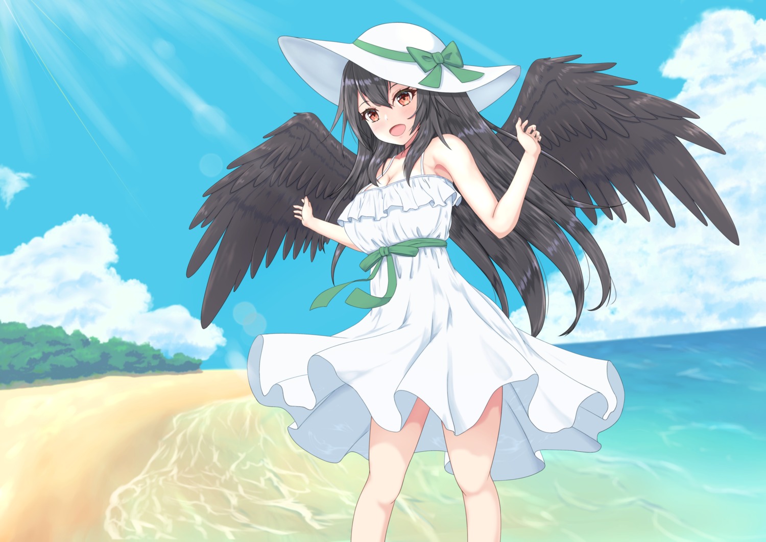 cleavage dress o1118 reiuji_utsuho skirt_lift summer_dress touhou wings