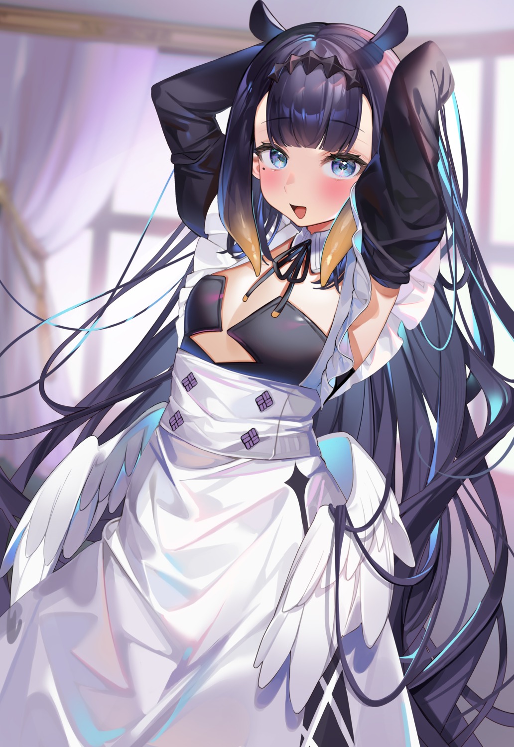 animal_ears hololive hololive_english machi_(7769) maid ninomae_ina'nis no_bra wings