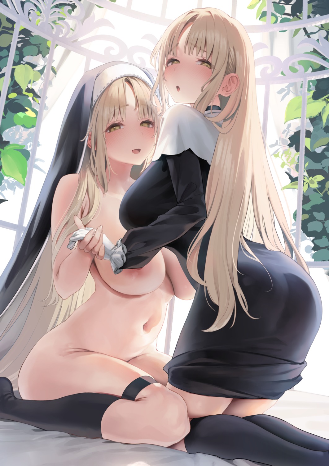 ass garter kawaraya_koh naked nijisanji nijisanji_seeds nipple_slip nun sister_cleaire