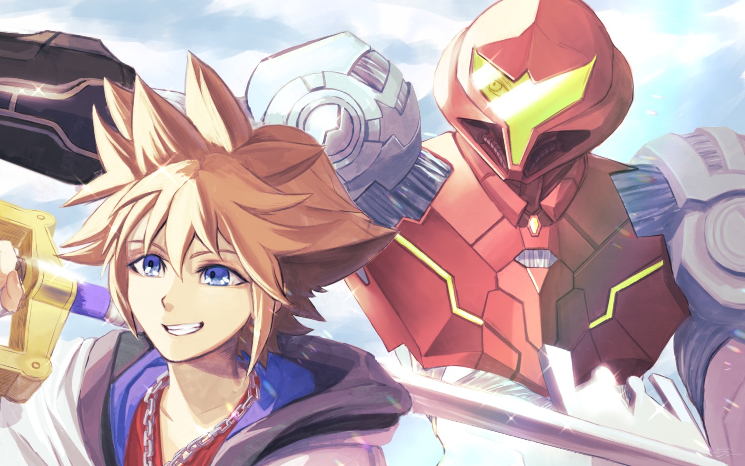 armor crossover jin_noumi kingdom_hearts metroid metroid_dread samus_aran sora_(kingdom_hearts) super_smash_bros. weapon