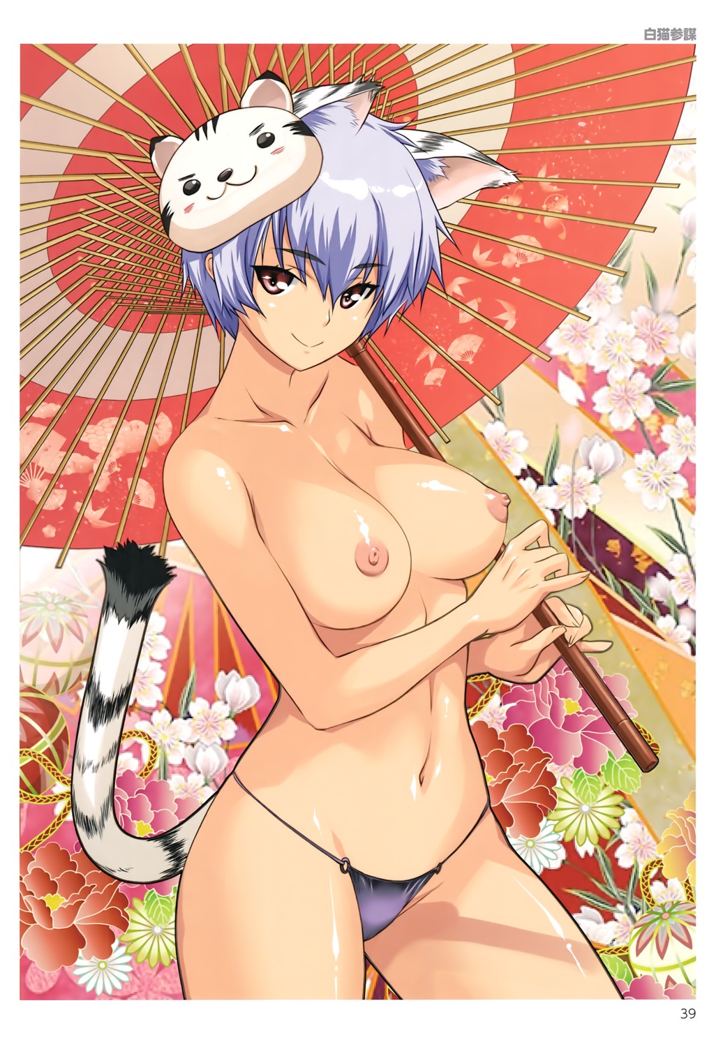 animal_ears breasts nipples pantsu shironeko_sanbou tail toranoana umbrella