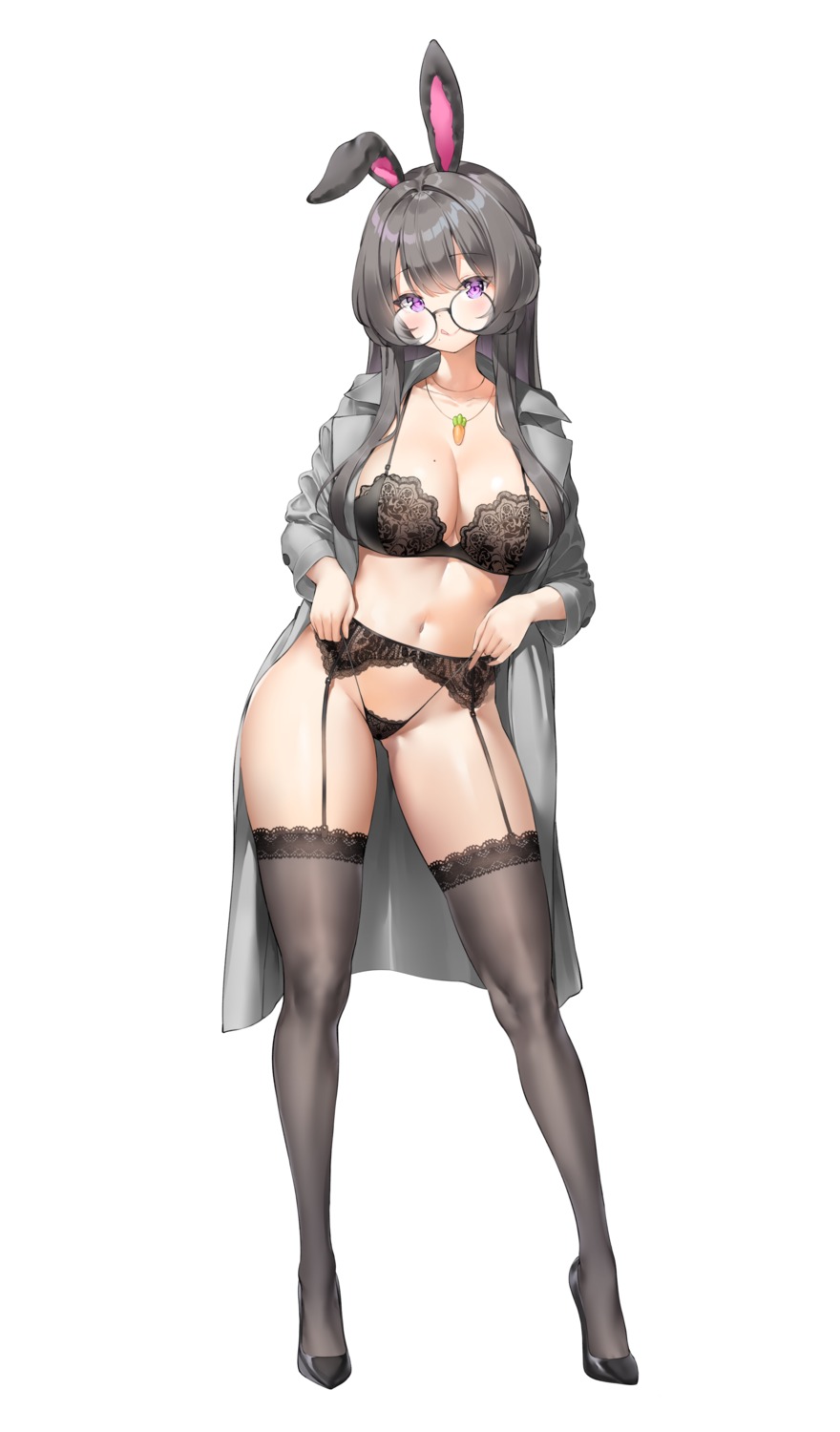 animal_ears bra bunny_ears garter_belt keibeam lingerie megane open_shirt pantsu stockings thighhighs thong