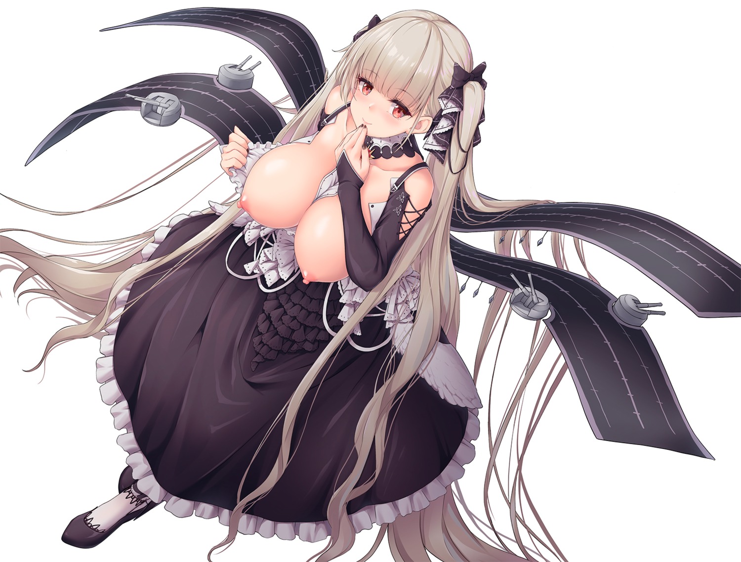 awa_yume azur_lane breasts formidable_(azur_lane) gothic_lolita heels lolita_fashion nipples no_bra open_shirt undressing