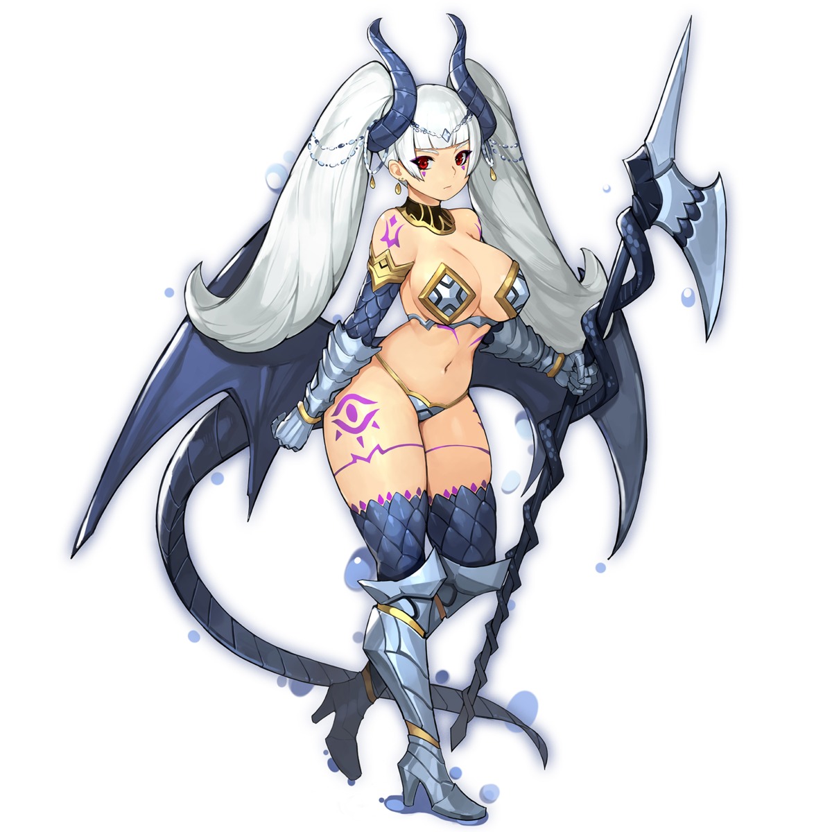 armor bikini_armor gurimjang heels horns tail tattoo thighhighs weapon wings