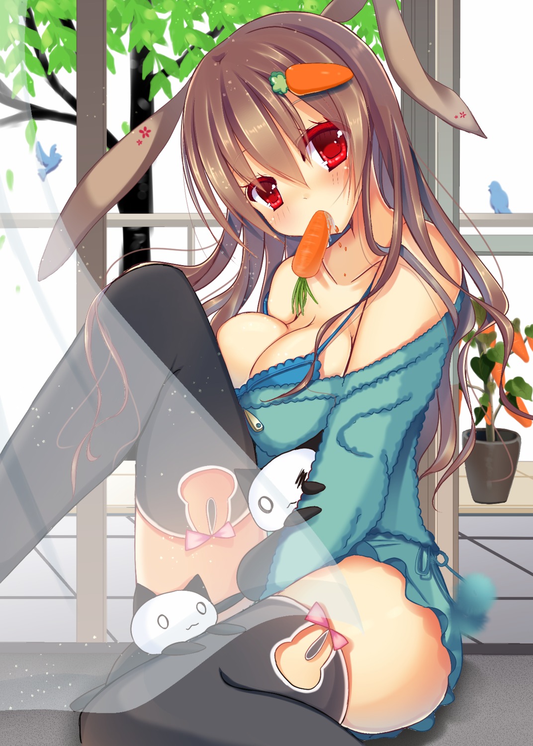 animal_ears bunny_ears cleavage humuyun thighhighs