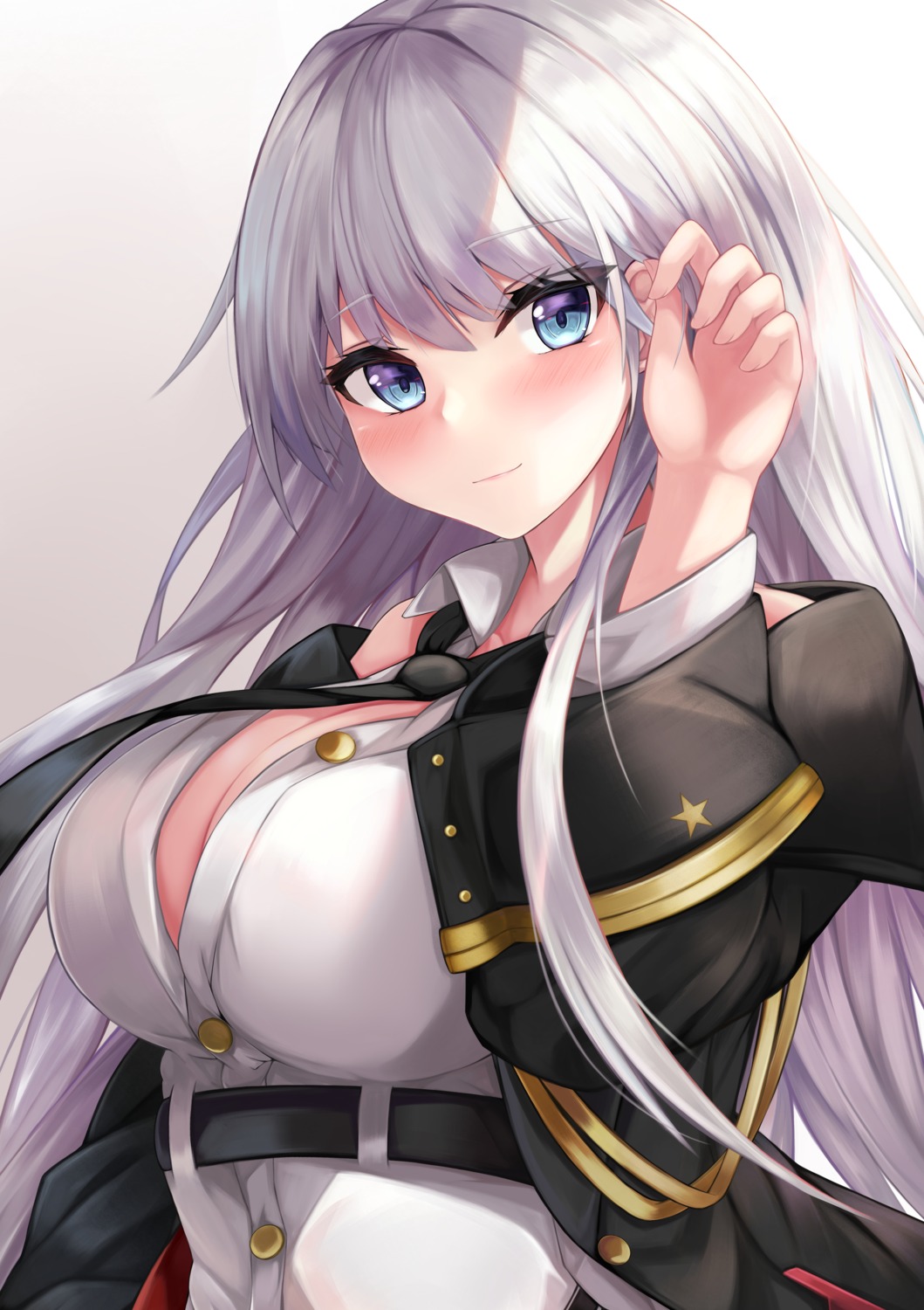 azur_lane cleavage enterprise_(azur_lane) no_bra open_shirt ryara_vivi uniform