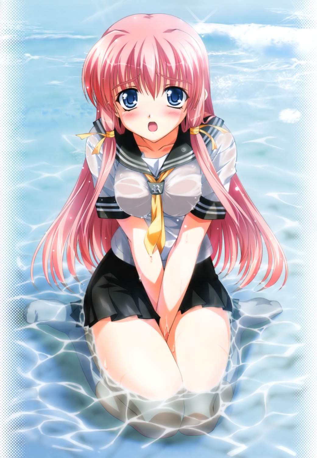 bra cotton_software hayakawa_natsuo nagisano see_through seifuku thighhighs tsukasa_yuuki wet wet_clothes