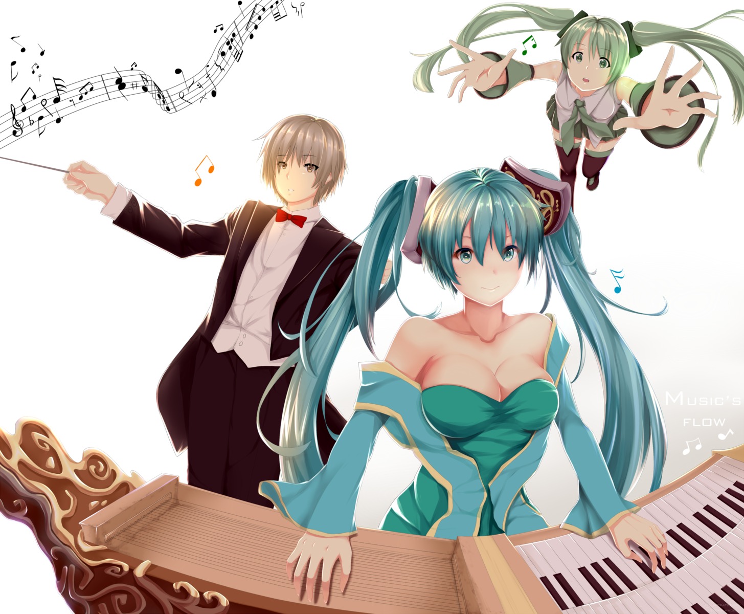 cleavage crossover hatsune_miku hews league_of_legends sona_buvelle thighhighs vocaloid