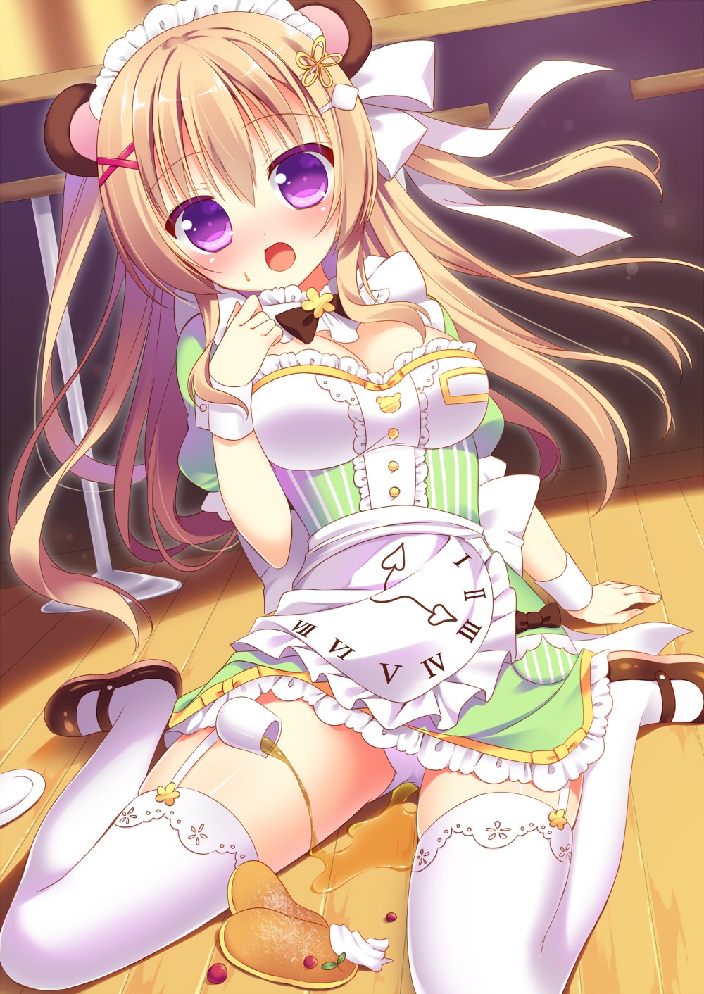 animal_ears cleavage dress maid moe2015 pantsu sakura_yuduna stockings thighhighs