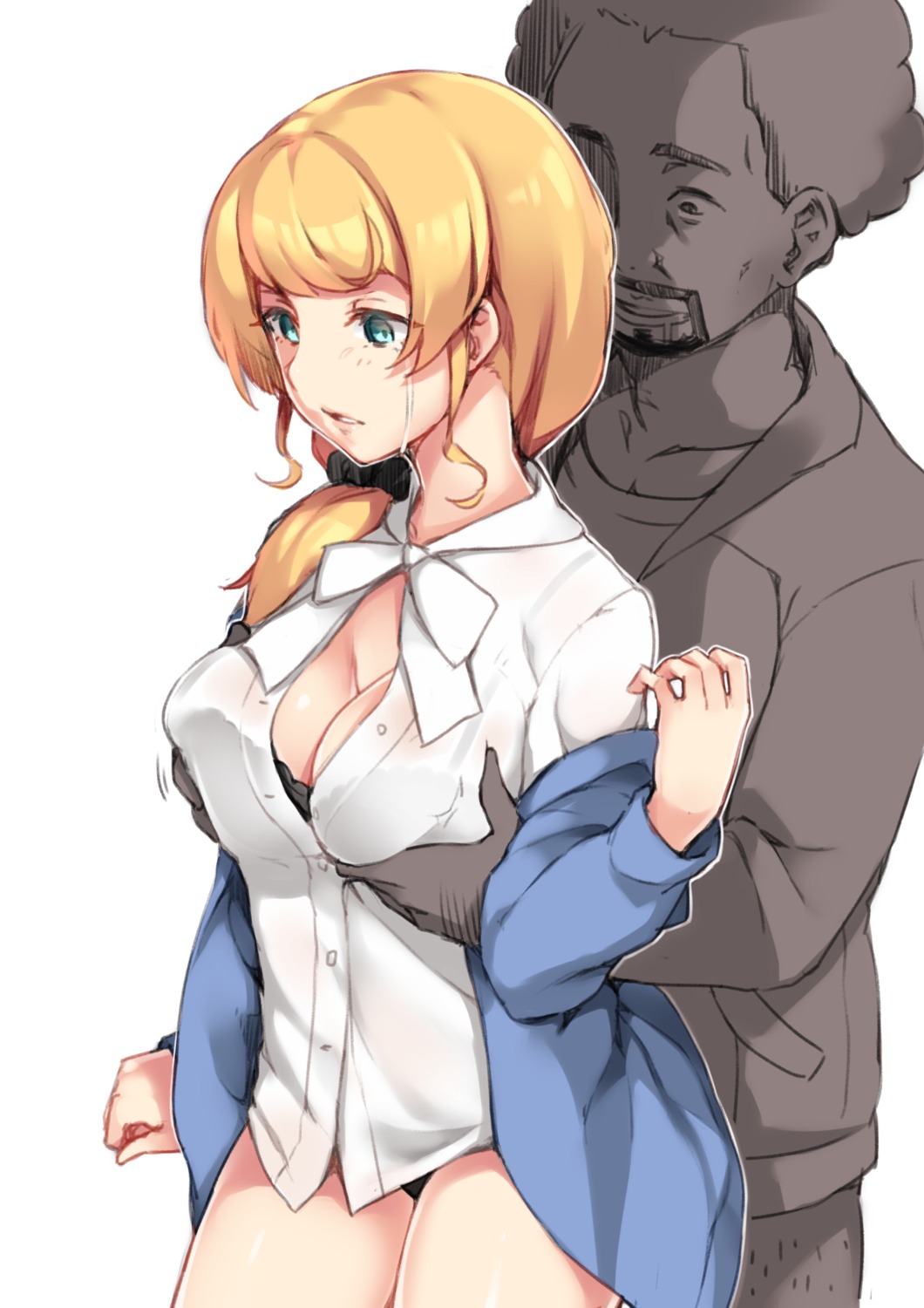 bra breast_grab cleavage dress_shirt ellen_baker hsuliherng new_horizon open_shirt pantsu see_through