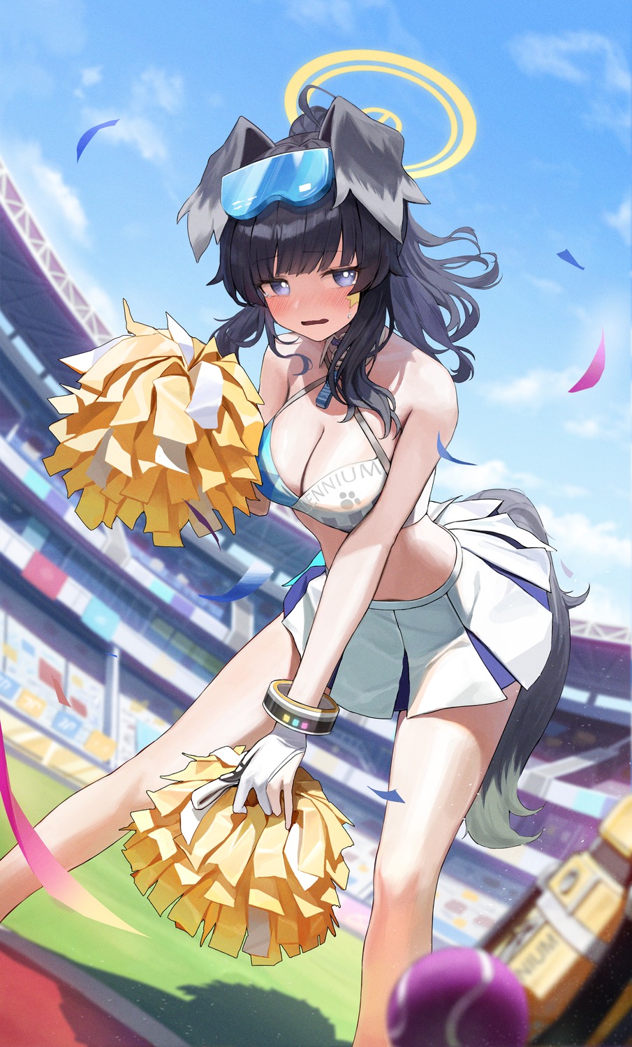 animal_ears blue_archive cheerleader fogeun halo inumimi nekozuka_hibiki no_bra tail tattoo