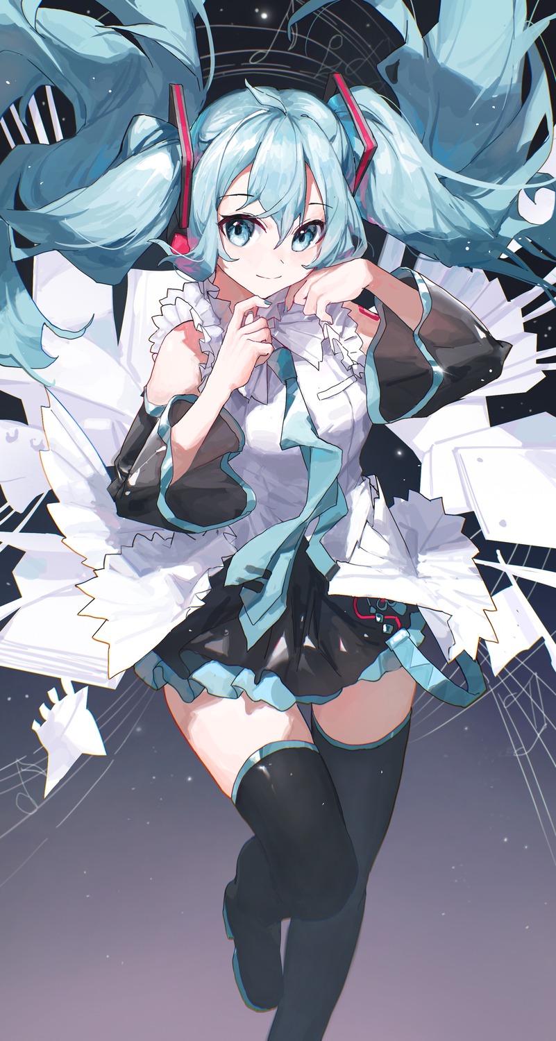 hatsune_miku headphones sentter tattoo thighhighs vocaloid