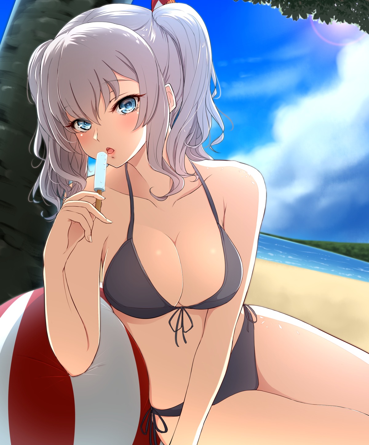 bikini cleavage kantai_collection kashima_(kancolle) nuka_(nvkka) swimsuits