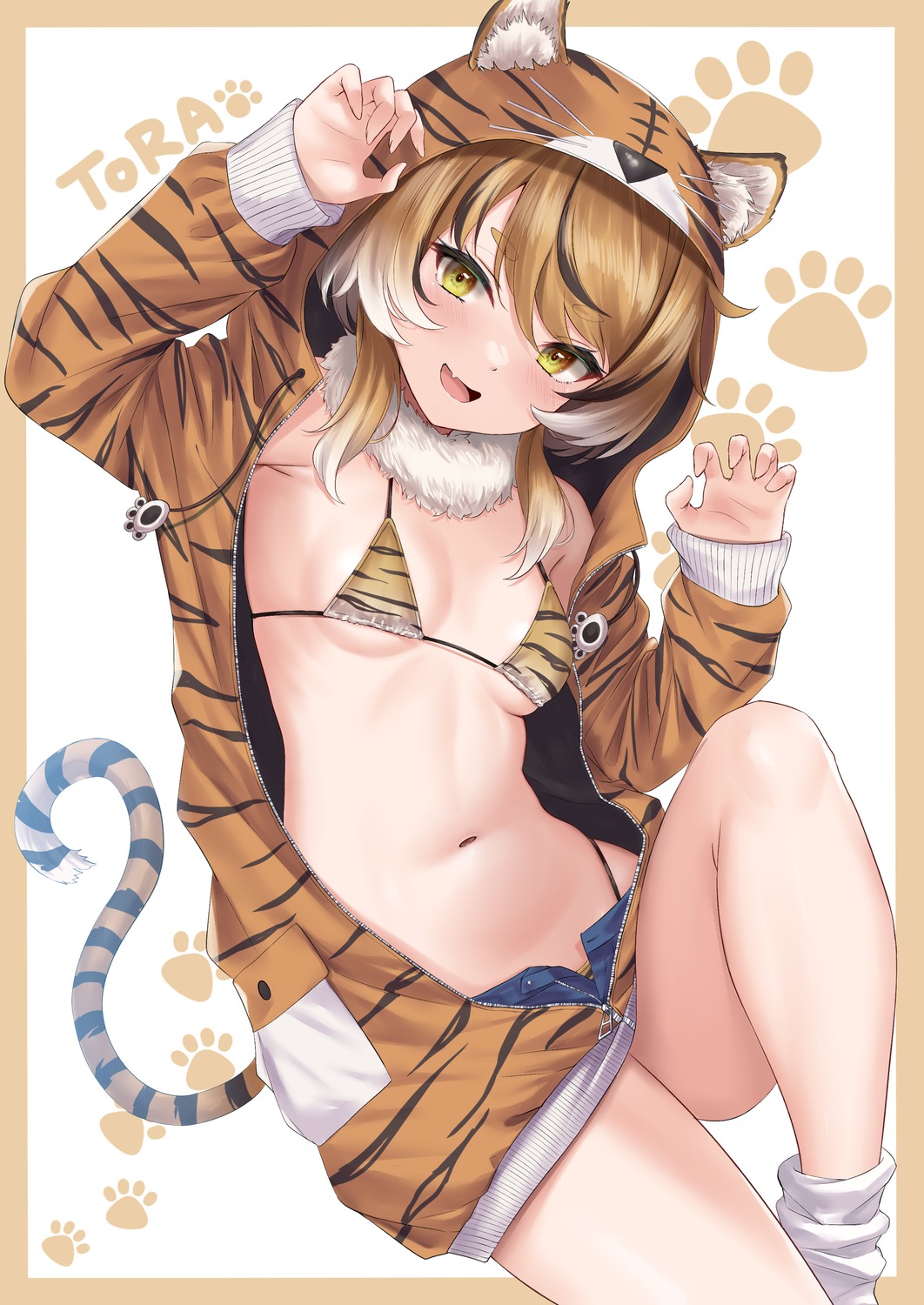 animal_ears bikini open_shirt rama_(yu-light8) swimsuits tail