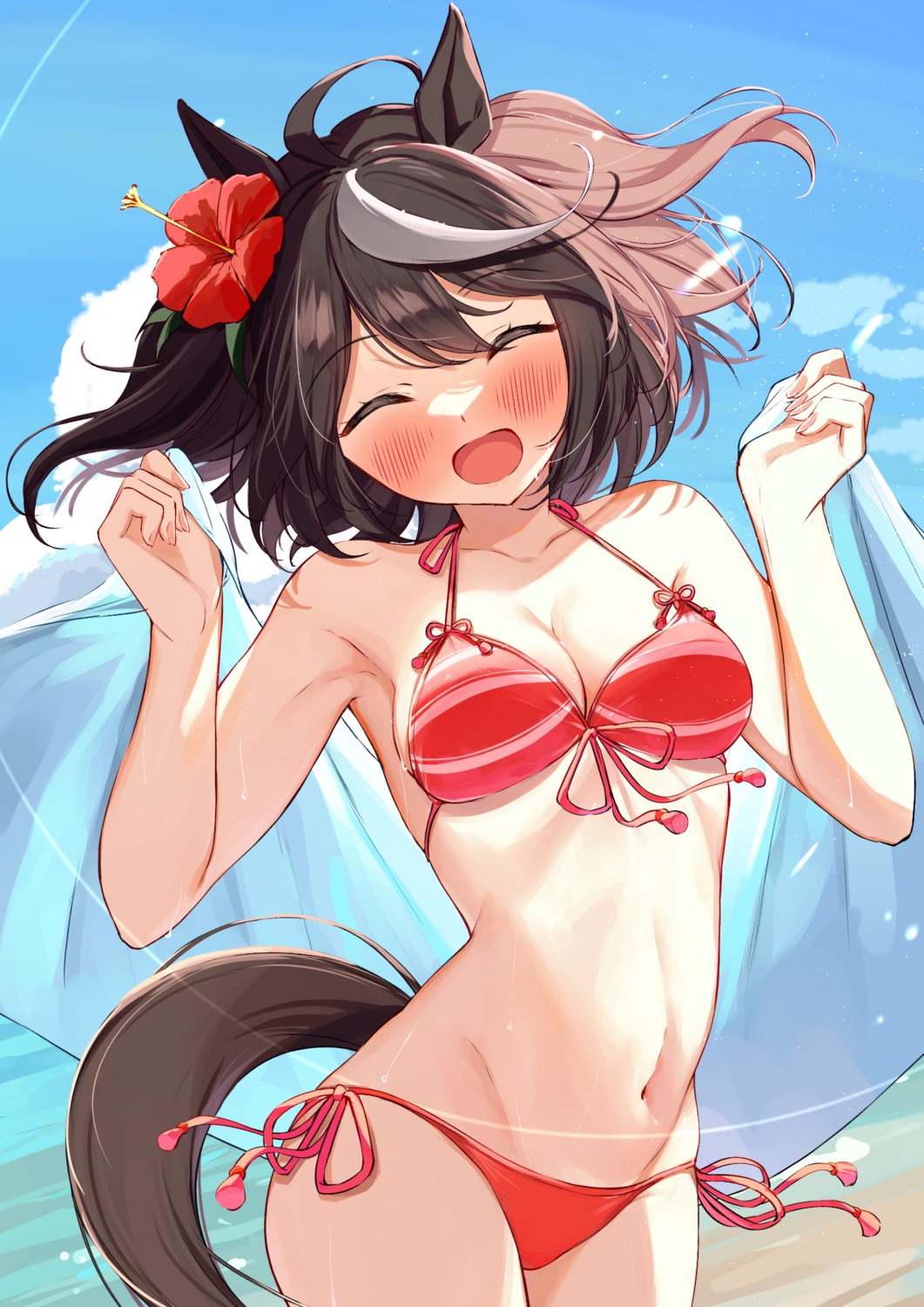 animal_ears bikini kitasan_black_(umamusume) saboten_mushi swimsuits tail uma_musume_pretty_derby