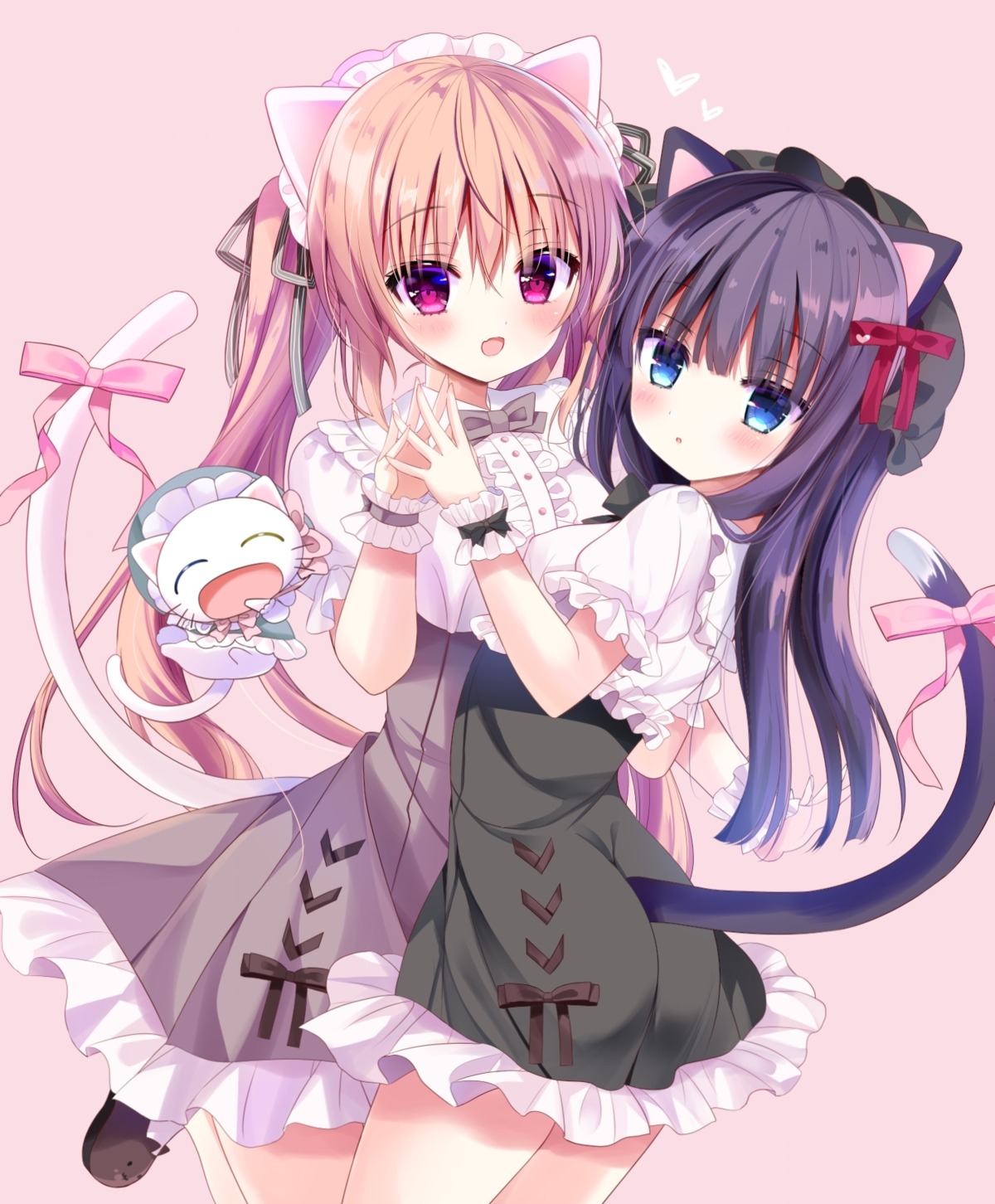 animal_ears ass dress gothic_lolita lolita_fashion neko nekomimi shiwasu_horio symmetrical_docking tail yuri