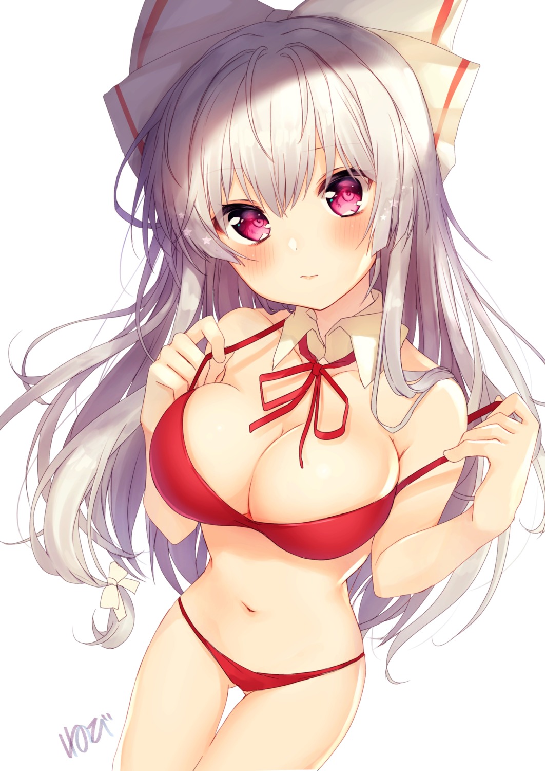 bikini fujiwara_no_mokou nenobi_(nenorium) swimsuits touhou undressing